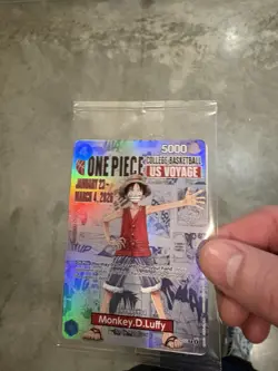 Bandai One Piece Card Game Monkey D. Luffy US Voyage Promo Holo Card - Image 1