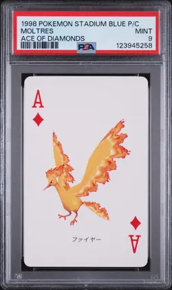 1998 POKEMON STADIUM BLUE VERSION PLAYING CARDS ACE OF DIAMONDS MOLTRES PSA 9 - Image 1