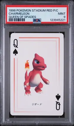 1998 POKEMON STADIUM RED VERSION PLAYING CARDS QUEEN OF SPADES CHARMELEON PSA 9 - Image 1