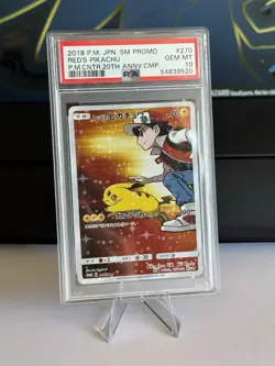 Pokemon Red's Pikachu P.M. Center 20th Ann. JPN Full Art Promo 270/SM-P PSA 10 - Image 1