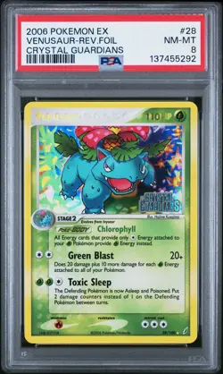 2006 POKEMON EX CRYSTAL GUARDIANS #28 VENUSAUR-REVERSE FOIL PSA 8 - Image 1