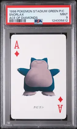 1998 POKEMON STADIUM GREEN VERSION PLAYING CARDS ACE OF DIAMONDS SNORLAX PSA 9 - Image 1