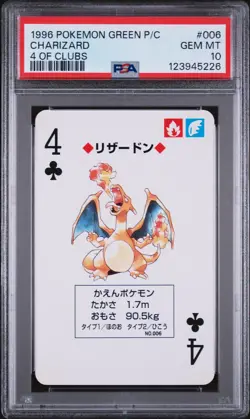 1996 POKEMON GREEN VERSION PLAYING CARDS 4 OF CLUBS #006 CHARIZARD PSA 10 - Image 1