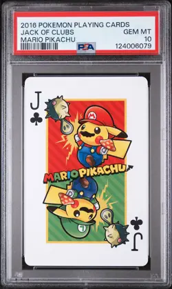 2016 POKEMON PLAYING CARDS MARIO PIKACHU JACK OF CLUBS PSA 10 - Image 1
