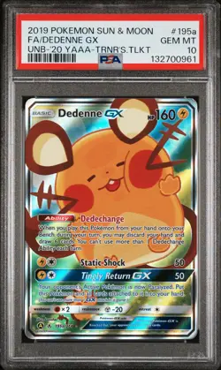 2019 POKEMON SUN & MOON UNBROKEN BONDS #195A FULL ART/DEDENNE GX PSA 10 - Image 1