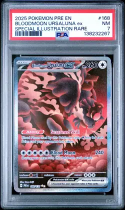 2025 POKEMON PRE EN-PRISMATIC EVOLUTIONS #168 BLOODMOON URSALUNA EX PSA 7 - Image 1