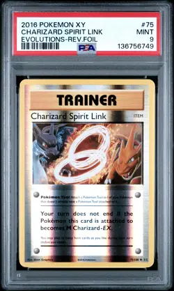 2016 POKEMON XY EVOLUTIONS #75 CHARIZARD SPIRIT LINK-REVERSE FOIL PSA 9 - Image 1