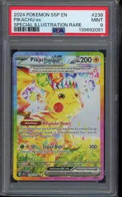 PSA 9 - 2024 Pikachu ex 238/191 Sv08: Surging Sparks Holo Pokemon - Image 1