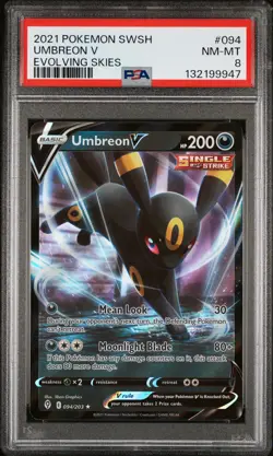 2021 POKEMON SWORD & SHIELD EVOLVING SKIES #094 UMBREON V PSA 8 - Image 1