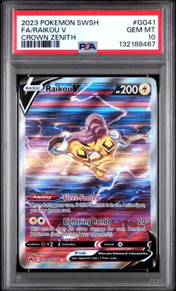 2023 POKEMON SWORD & SHIELD CROWN ZENITH #GG41 FULL ART/RAIKOU V PSA 10 - Image 1