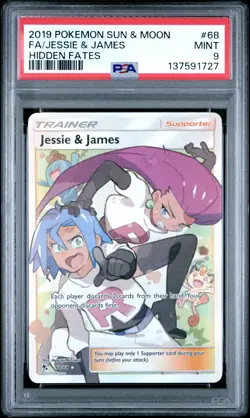 2019 POKEMON SUN & MOON HIDDEN FATES #68 FULL ART/JESSIE & JAMES PSA 9 - Image 1