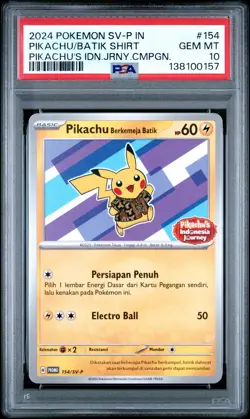2024 POKEMON INDONESIAN SV-P PROMO #154 PIKACHU IN BATIK SHIRT PSA 10 - Image 1