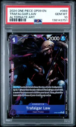 2024 ONE PIECE OP09-EMPERORS IN THE NEW WORLD ALTERNATE ART TRAFALGAR LAW PSA 10 - Image 1