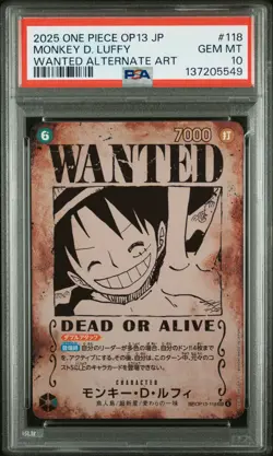 2025 ONE PIECE JPN CARRYING ON HIS WILL WANTED ALT ART MONKEY D. LUFFY PSA 10 - Image 1