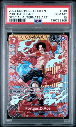 2024 ONE PIECE OP08-TWO LEGENDS SPECIAL ALTERNATE ART #013 PORTGAS D. ACE PSA 10 - Image 1
