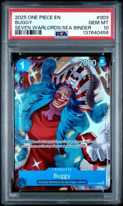 2025 ONE PIECE SEVEN WARLORDS OF THE SEA BINDER SET #003 BUGGY PSA 10 - Image 1
