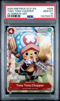 2025 ONE PIECE STARTER DECK ST21-EX GEAR 5 ALT ART #008 TONY TONY CHOPPER PSA 10 - Image 1