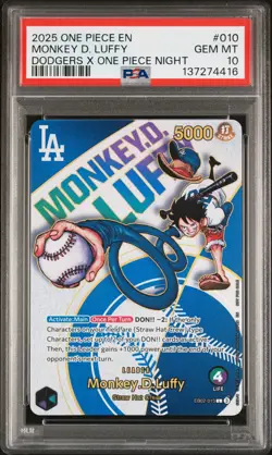 2025 ONE PIECE PROMOS DODGERS X ONE PIECE NIGHT #010 MONKEY D. LUFFY PSA 10 - Image 1