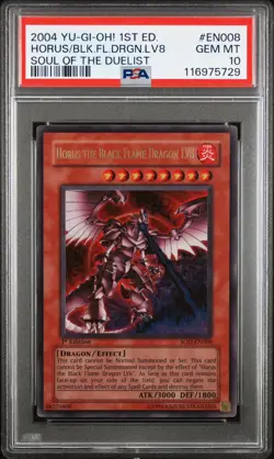 YUGIOH PSA 10 Horus the Black Flame Dragon LV8 SOD-EN008 Ultra Rare 1st Edition - Image 1