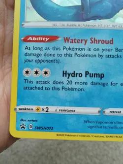 Vaporeon SWSH072 Black Star Promo Cosmos Holo Pokemon Card LP 2020 - Image 2