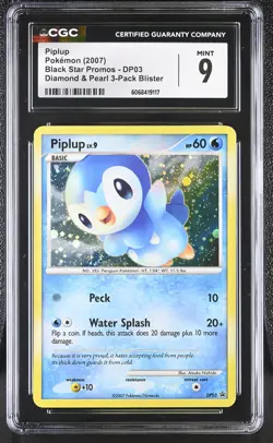 CGC 9 MINT Piplup 2007 Black Star Promos DP03 Holo SWIRL Pokemon Card - Image 1