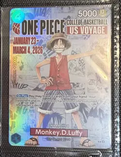 One Piece Monkey D. Luffy College Basketball US Voyage Promo Card SHIPS TODAY! - Image 1