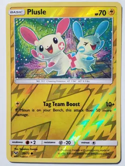 REVERSE HOLO Plusle 33/73 - Shining Legends Pokemon Card Tomokazu Komiya - Image 1