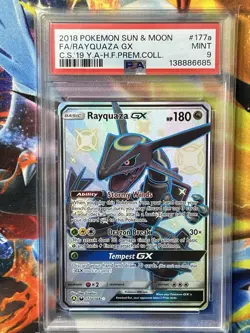 2018 Pokemon Sun Moon Hidden Fates Prem Coll Promo Rayquaza GX 177a/168 PSA 9 - Image 1