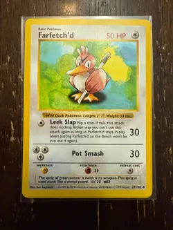 Pokemon TCG Farfetch'd 027/102 Shadowless Base Set Uncommon Vintage LP Matt - Image 1