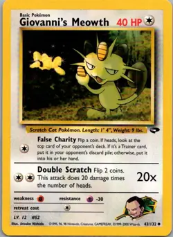 Giovanni's Meowth 43/132 Uncommon Gym Challenge Pokemon Lightly Played - Image 1