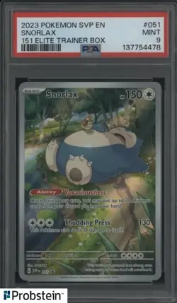 2023 Pokemon SVP EN 151 Elite Trainer Box #051 Snorlax PSA 9 MINT - Image 1