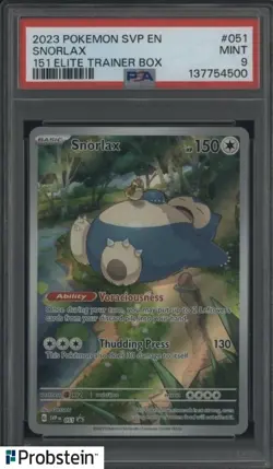 2023 Pokemon SVP EN 151 Elite Trainer Box #051 Snorlax PSA 9 MINT - Image 1