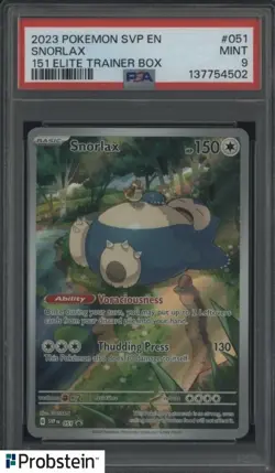2023 Pokemon SVP EN 151 Elite Trainer Box #051 Snorlax PSA 9 MINT - Image 1