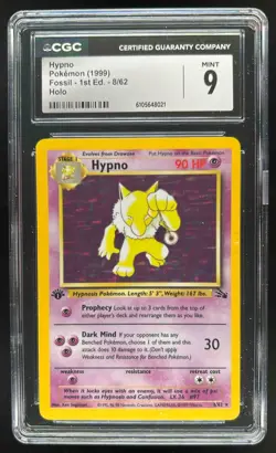 1999 Pokemon Fossil 1st Edition Hypno #8/62 CGC 9 - Image 1