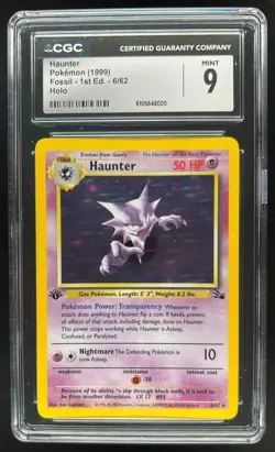 1999 Pokemon Fossil 1st Edition Haunter #6/62 CGC 9 - Image 1