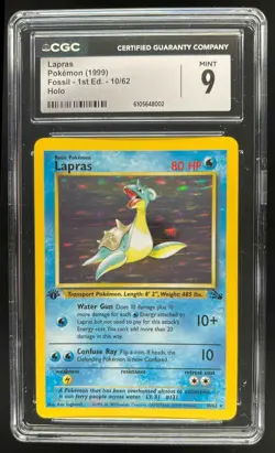 1999 Pokemon Fossil 1st Edition Lapras #10/62 CGC 9 - Image 1