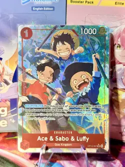 One Piece OP13-007 Ace & Sabo & Luffy SR (Alternate Art) Carrying On His Will NM - Image 1