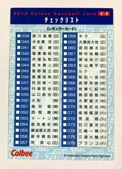 Shohei Ohtani 2014 Calbee Baseball Card Checklist C-22 Nippon Ham Fighters B - Image 3