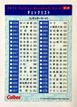 Shohei Ohtani 2014 Calbee Baseball Card Checklist C-22 Nippon Ham Fighters - Image 2