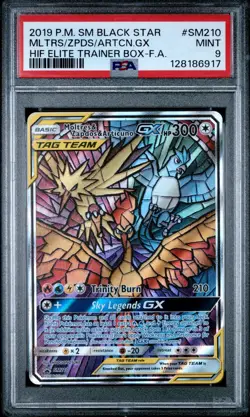 Pokemon Sun & Moon Hidden Fates ETB Moltres Zapdos Articuno GX SM210 Promo PSA 9 - Image 1