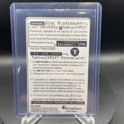 1994 Gene Roddenberry's Lost Universe Promo Phone Card TeKno-Comix - Image 2