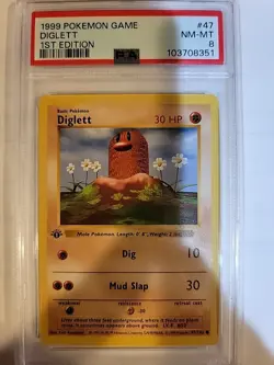 1999 Pokemon TCG Base Set SHADOWLESS Diglett Card #47 - PSA 8 NM-MINT - Image 1