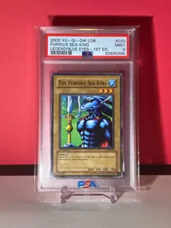 PSA 9 MINT LOB-033 Furious Sea King 1st Edition 2002 Yugioh Card - Image 1