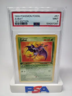 1999 Pokemon Fossil 1st First Edition Zubat 57/62 Non Holo PSA 9 MINT - Image 1