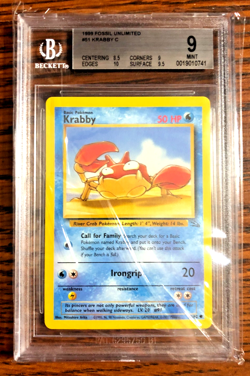 Krabby Common #51 - BGS MINT 9 - 1999 WOTC Fossil Unlimited - Pokemon TCG - Image 1