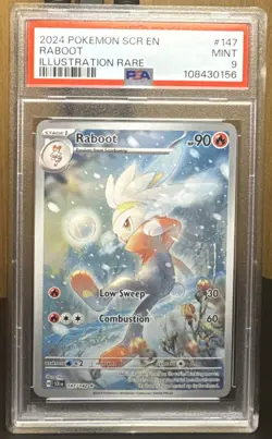 Pokemon TCG Raboot 147/142 Sv07 Stellar Crown Illustration Rare Holo PSA 9 Mint - Image 1