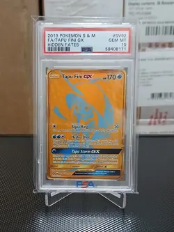 2019 POKEMON SM HIDDEN FATES #SV92/SV94 TAPU FINI GX FULL ART SECRET RARE PSA 10 - Image 1