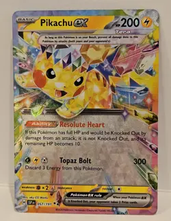 Pokemon Pikachu EX 057/191 SV08: Surging Sparks Double Rare - NM Pack Fresh - Image 1