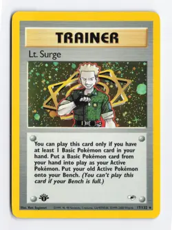 Lt Surge 17/132 1st Edition Holo Rare Gym Heroes SWIRL WOTC Pokemon NM - Image 1