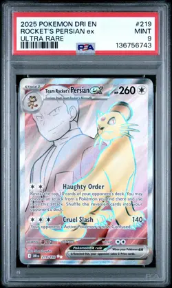 2025 POKEMON DRI EN-DESTINED RIVALS ULTRA RARE TEAM ROCKET'S PERSIAN EX PSA 9 - Image 1